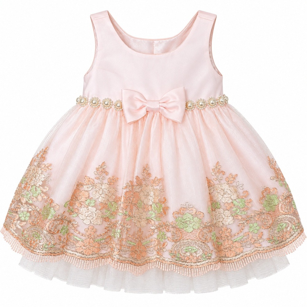 American Princess Dress Baby Girl 9M Light Peach New Formal Floral Embroidered
